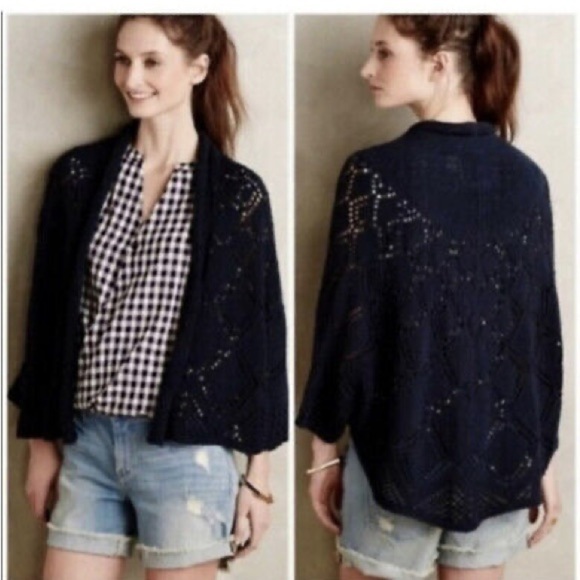 Anthropologie Angel of the North Graduated Diamond Navy Knit Cardigan Preppy Xs - Picture 2 of 12